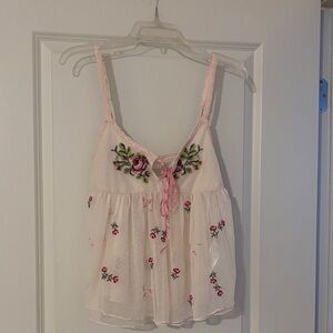 Kimchi Blue Pale Pink Embroidered Floral Lace-Trim Camisole